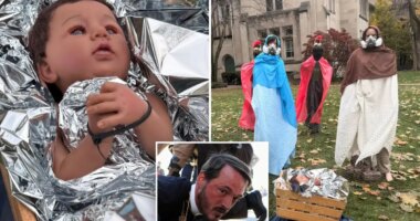 Illinois Lake Street Church of Evanston displays Nativity showing Jesus zip tied by ICE agents