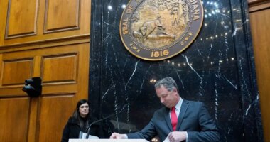 FILE - Indiana Republican House Speaker Todd Huston leaves the podium in the house chamber at the Statehouse, Jan. 8, 2024, in Indianapolis. (AP Photo/Darron Cummings, File)