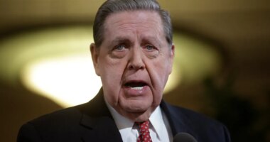 FILE - Jeffrey R. Holland, member of the quorum of the twelve apostles, speaks during a news conference at the Conference Center, in Salt Lake City, Jan. 27, 2015. (AP Photo/Rick Bowmer, File )