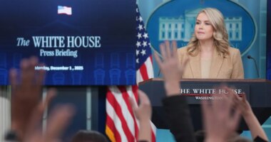 White House press secretary Karoline Leavitt speaks during a press briefing at the White House, Monday, Dec. 1, 2025, in Washington. (AP Photo/Evan Vucci)