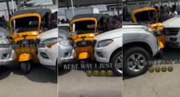 “Kasala left and right” – Chaos as keke gets bashed between two cars