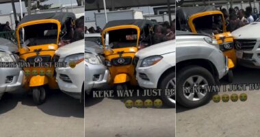“Kasala left and right” – Chaos as keke gets bashed between two cars