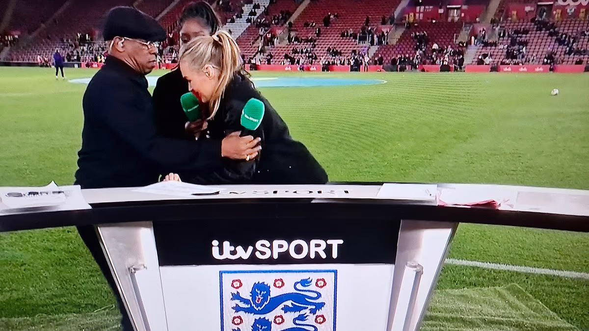 Laura Woods reveals she was treated by paramedics as she updates worried fans on her condition after she collapsed on the pitch while hosting England game on ITV