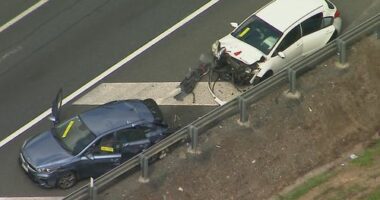 The driver of the white Kia, a woman in her 30s, is cooperating with police.