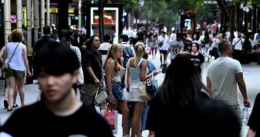 Shoppers in Pitt Street Mall for the Boxing Day sales. Population, economy, demographics, people, Australia, generic