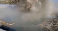 This image made from video provided by the United States Geological Survey (USGS) shows a muddy eruption at Black Diamond Pool in Yellowstone National Park on Saturday, Dec. 20, 2025. (U.S. Geological Survey via AP)