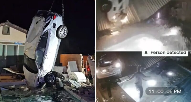 Nevada car crash tosses vehicle airborne, driver lands in backyard pool