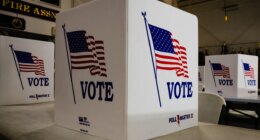 FILE - Voting booths are set up at a polling place in Newtown, Pa., Tuesday, April 23, 2024. (AP Photo/Matt Rourke, File)