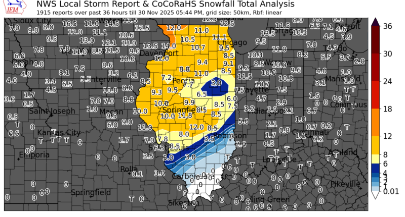 Saturday November 29th Snowfall Reports
