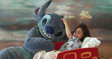 Stitch is on a mission to get off Santa's naughty list by bringing joy this season on Disney's Holiday Magic Tour
