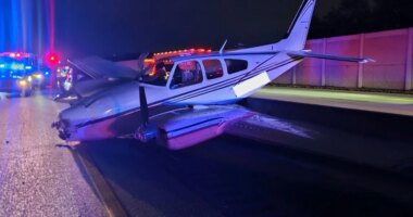 Stunned 911 dispatcher reacts to plane crash-landing on Florida freeway: 'A plane ... out of the sky?'