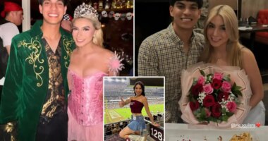 Texas A&M cheerleader Brianna Aguilera gleefully poses with boyfriend weeks before witnesses heard pair argue ahead of her fatal plunge