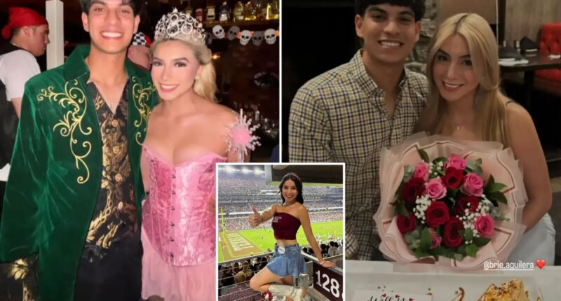 Texas A&M cheerleader Brianna Aguilera gleefully poses with boyfriend weeks before witnesses heard pair argue ahead of her fatal plunge