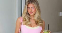 Sophia Begg models the viral tank tops that made her brand All For Mimi a hit among young female shoppers.