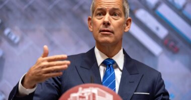 Transportation Secretary Sean Duffy speaks during a news conference at the Department of Transportation in Washington, Friday, Dec. 12, 2025. (AP Photo/Mark Schiefelbein)
