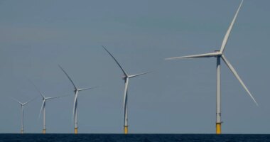 FILE - Wind turbines operate at Vineyard Wind 1 offshore wind farm off the coast of Massachusetts, July 19, 2025. (AP Photo/Carolyn Kaster, File)