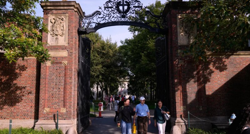 FILE - The gates of Harvard Yard at Harvard University, Tuesday, Sept. 30, 2025, in Cambridge, Mass. (AP Photo/Charles Krupa, File)