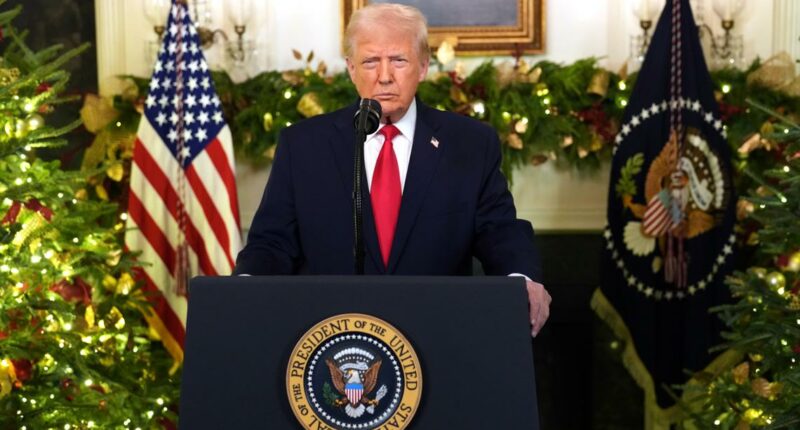 Trump in White House speech announces $1,776 bonus for US troops, as he says economy is strong