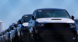 FILE - New vehicles are seen at an auto-processing facility at the Atlantic Terminal of the Port of Baltimore, March 27, 2025, in Baltimore. (AP Photo/Stephanie Scarbrough, File)