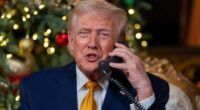 President Donald Trump speaks during a NORAD, North American Aerospace Defense Command, Tracks Santa Operation call at his Mar-a-Lago club.