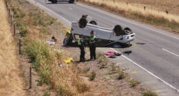 The Tarago lost control and rolled around 5.30 this morning.