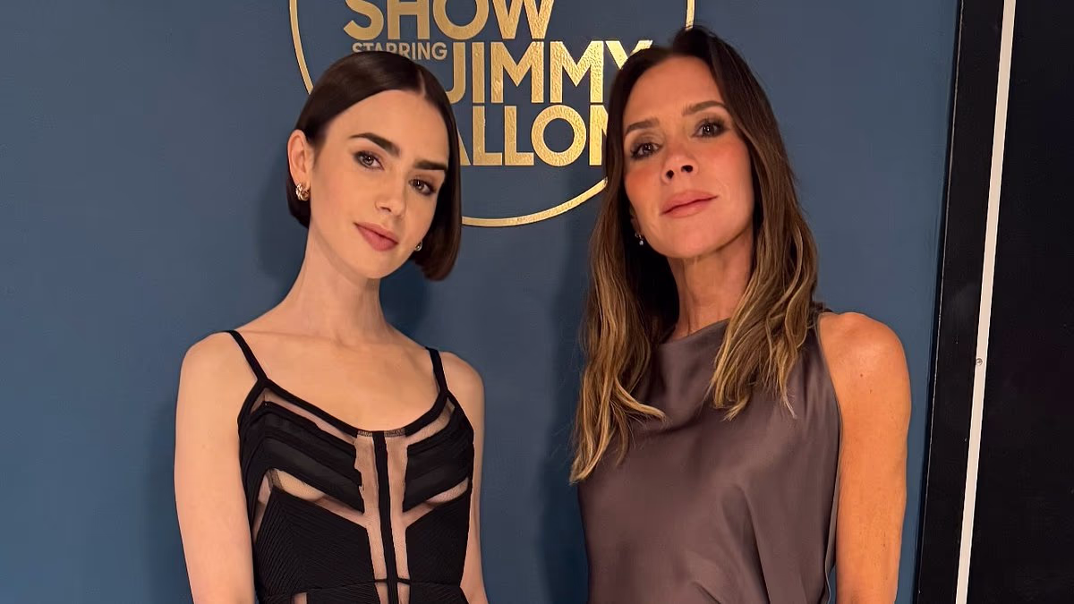 Victoria Beckham poses with Spice Girls superfan Lily Collins