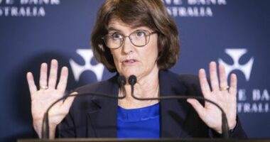 RBA governor Michelle Bullock at a press conference.