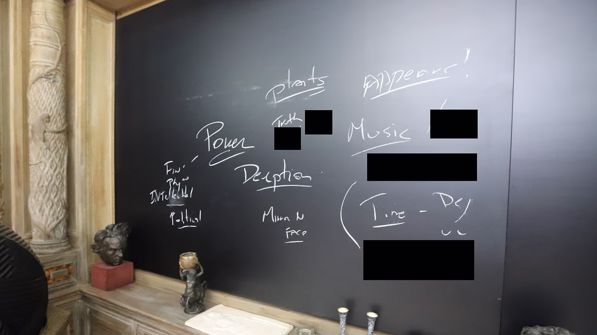 Words on blackboard in Epstein house spark speculation over his plans