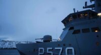 A military vessel HDMS Knud Rasmussen of the Royal Danish Navy docked in Nuuk, Greenland, on Saturday, Jan. 17, 2026. (AP Photo/Evgeniy Maloletka)