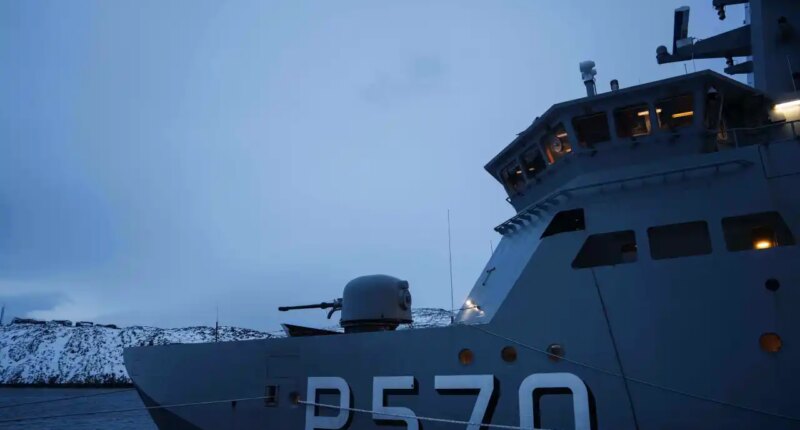 A military vessel HDMS Knud Rasmussen of the Royal Danish Navy docked in Nuuk, Greenland, on Saturday, Jan. 17, 2026. (AP Photo/Evgeniy Maloletka)