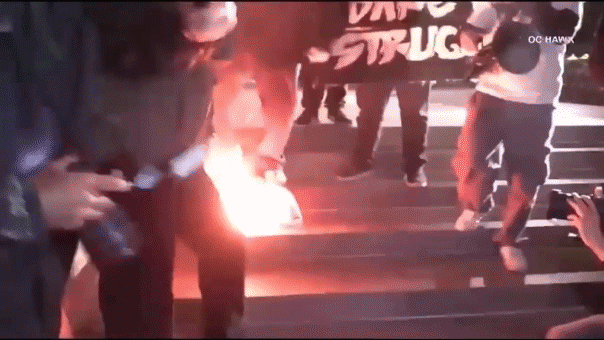 Anti-ICE agitators burn American flag outside California federal building