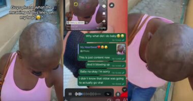 “Are you proud of your head?”- Lady in tears as boyfriend breaks up with her over viral video of lines on her scalp