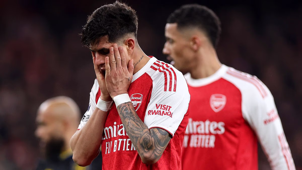 Arsenal's chances of winning the Premier League suffer major drop in latest supercomputer prediction after 3-2 defeat by Michael Carrick's Man United