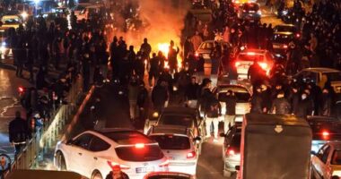 People gather during protest on January 8, 2026 in Tehran, Iran. Demonstrations have been ongoing since December, triggered by soaring inflation and the collapse of the rial, and have expanded into broader demands for political change.