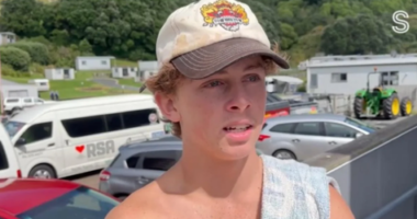 Sonny Worrall, from Newcastle Australia, described how escaped a caravan that crashed through a wall into the pool he was in during the Mount Maunganui landslide. Photo: Tony Wall/Stuff