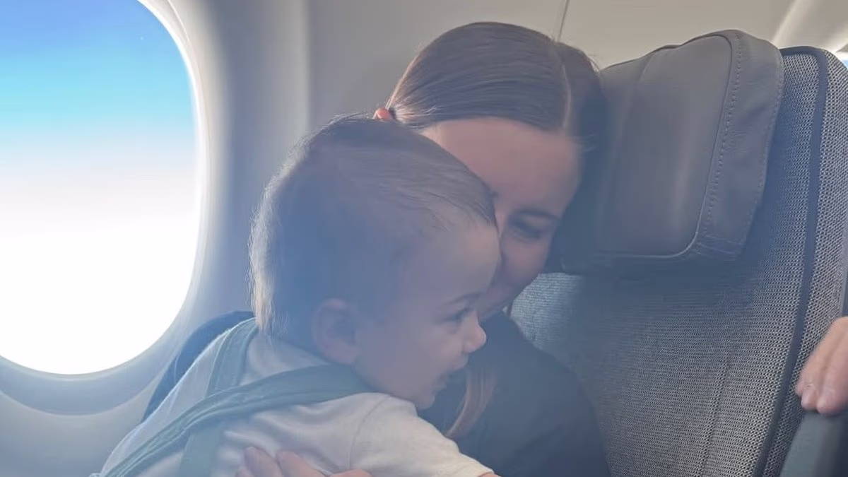 Bankrupt and flying high! Brittany Higgins pictured on a plane - amid rumours she is flying to the US thanks to powerful benefactor