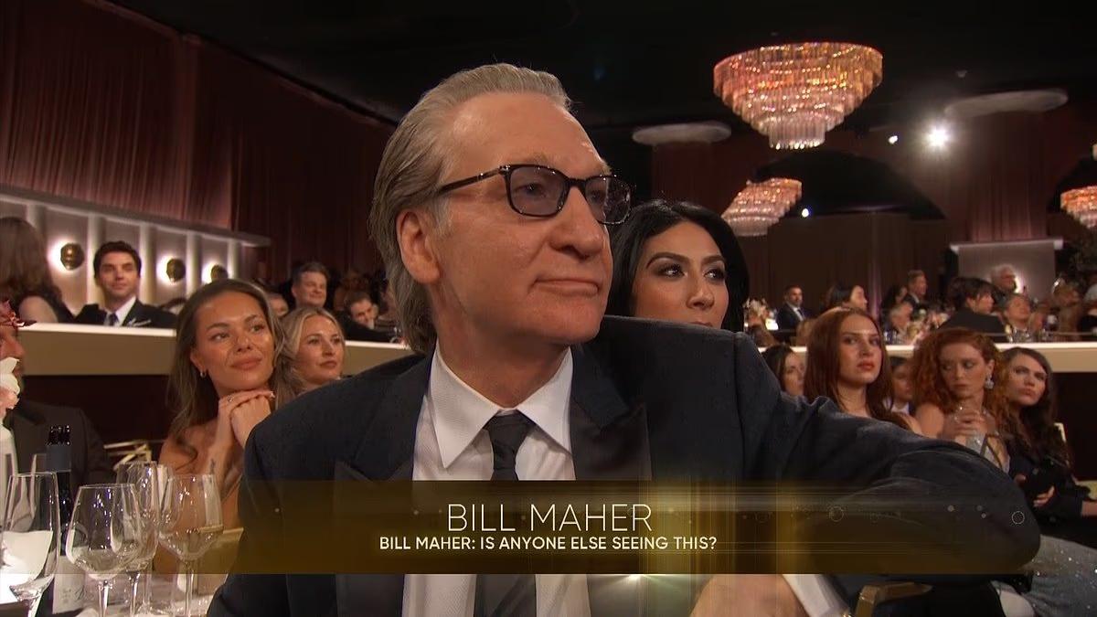 Bill Maher is mocked by Wanda Sykes on stage at 2026 Golden Globes