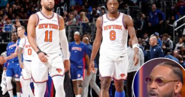 Carmelo Anthony knows where blame for Knicks’ skid lies: ‘Where’s KAT? Where’s OG?’