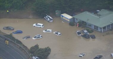 Cars underwater in Wye River flooding