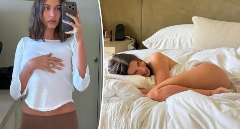 Cheeky Hailey Bieber wears nothing but bed sheets in racy new photo shoot