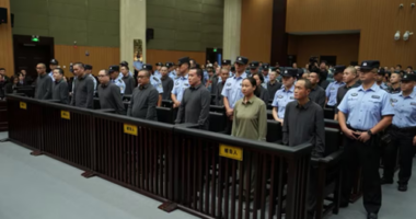 A Chinese court sentencing 11 people to death for running a family-run criminal empire in Myanmar and for killing workers who tried to escape in Zhejiang, China on September 29, 2025.
