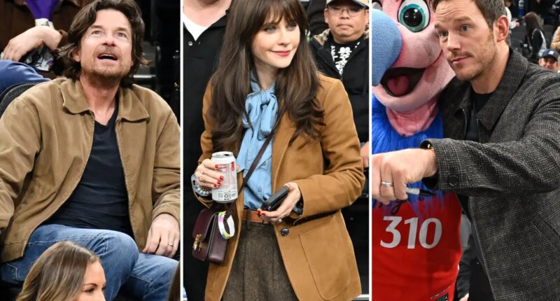 Chris Pratt, Jason Bateman, Zooey Deschanel watch Lakers vs. Clippers