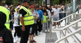 People were turned away as they looked to head to the new Sydney Fish Market on opening day.