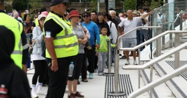 People were turned away as they looked to head to the new Sydney Fish Market on opening day.
