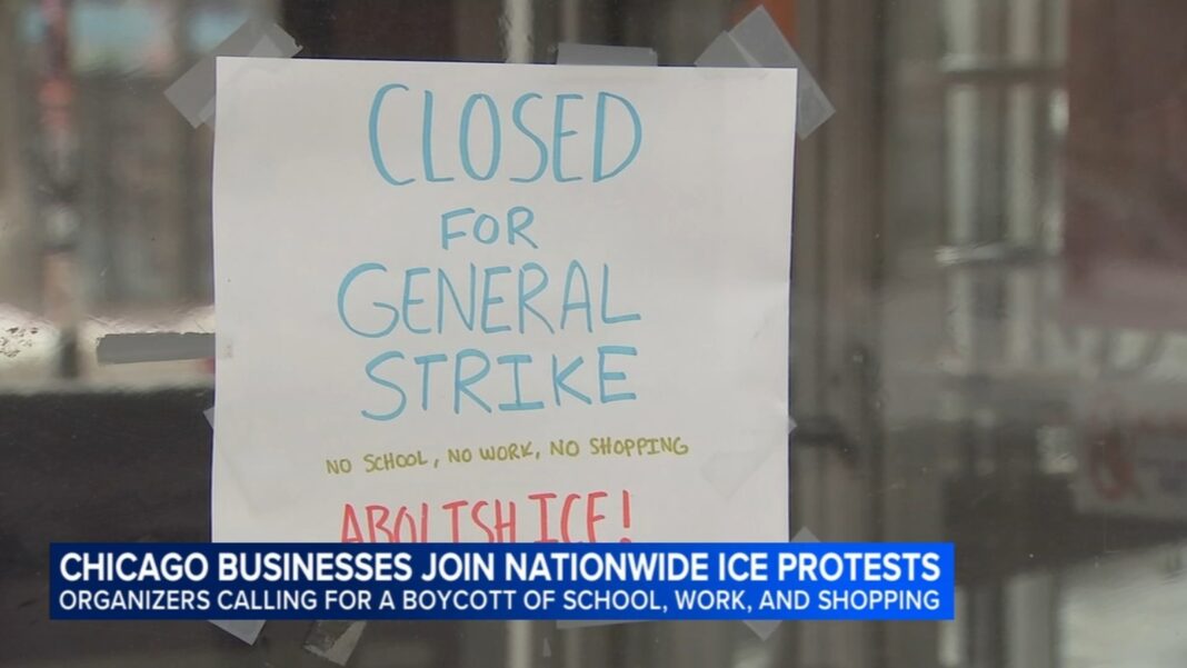 Demonstrators in Chicago protest ICE, Border Patrol shootings, immigration crackdown; businesses participate in general strike