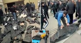 Footage shows grieving families in Iran wailing and desperately searching through rows of dead of bodies for loved ones