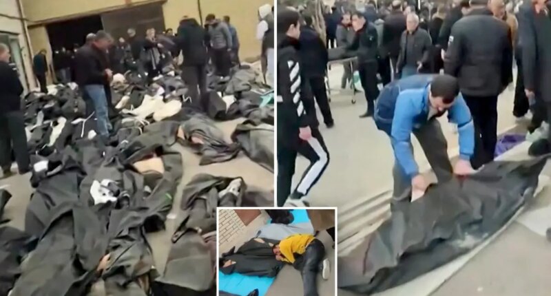Footage shows grieving families in Iran wailing and desperately searching through rows of dead of bodies for loved ones
