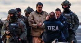 Captured Venezuelan leader Nicolás Maduro arrives at the Downtown Manhattan Heliport en route to a federal courthouse for an initial appearance in New York on Monday.