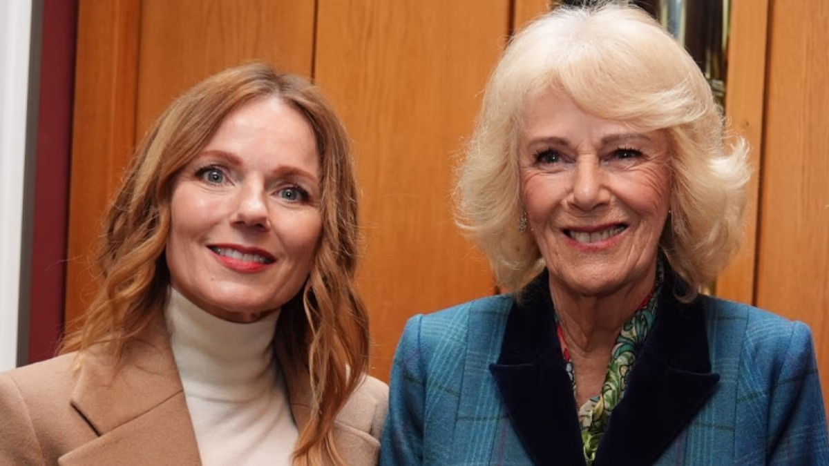 Geri Halliwell-Horner ditches trademark white to meet Queen Camilla