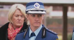 Inspector Amy Scott receives the Commissioners Valour Award during a ceremony at the NSW Police Academy in Goulburn